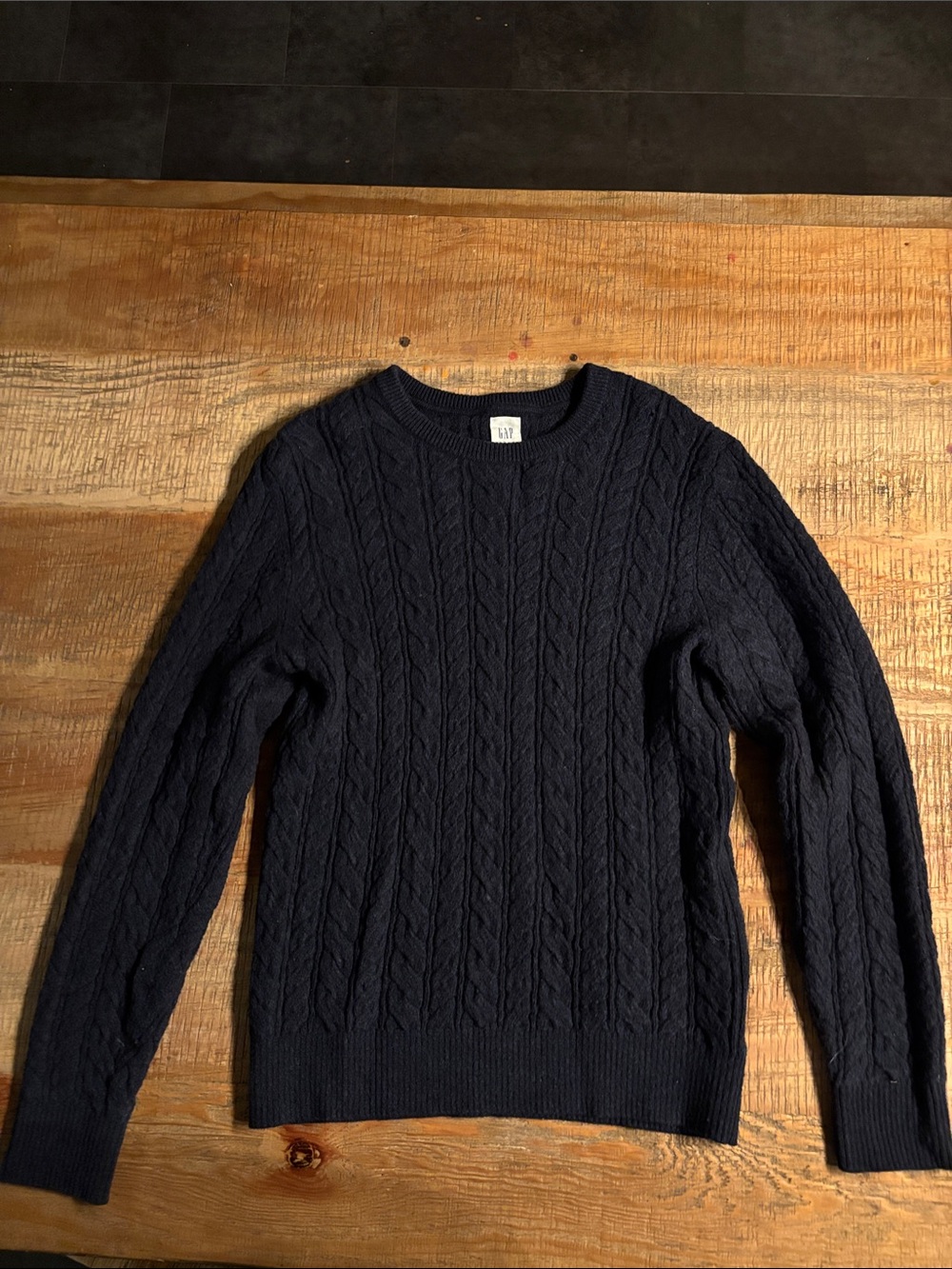 GAP Men's Dark Navy Cable Crewneck Sweater